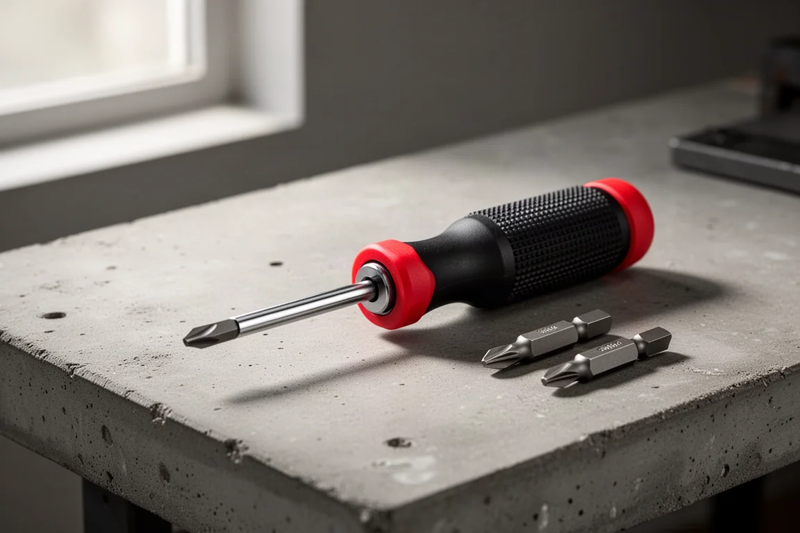 Chave de fenda com catraca da Craftsman com anel Speed Drive sobre uma bancada de trabalho