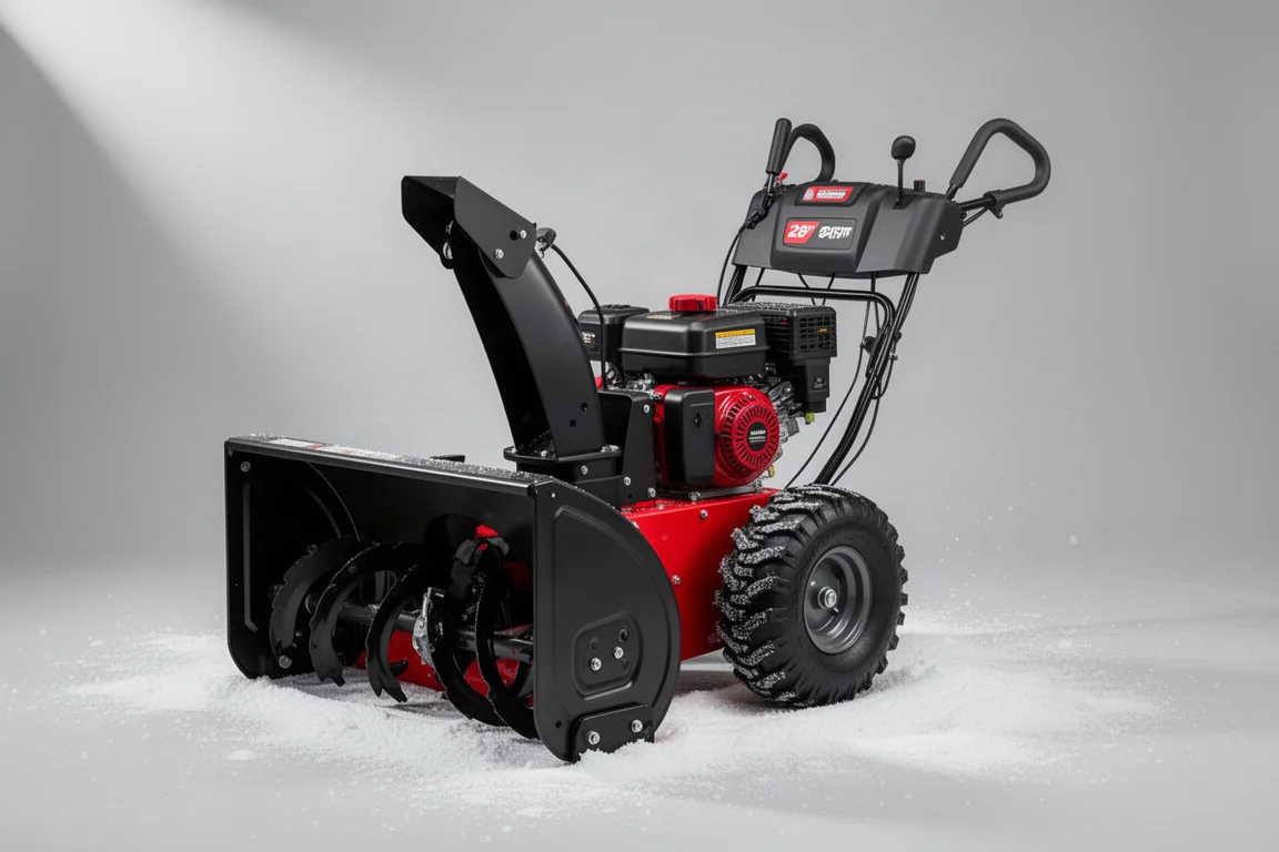 Craftsman Select 28 two-stage gas snow blower on a light grey backdrop