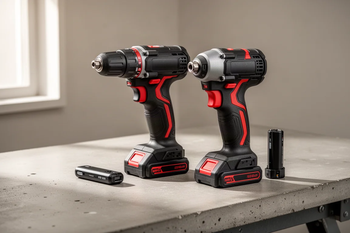 Craftsman V20 cordless drill and impact driver side by side on a workbench