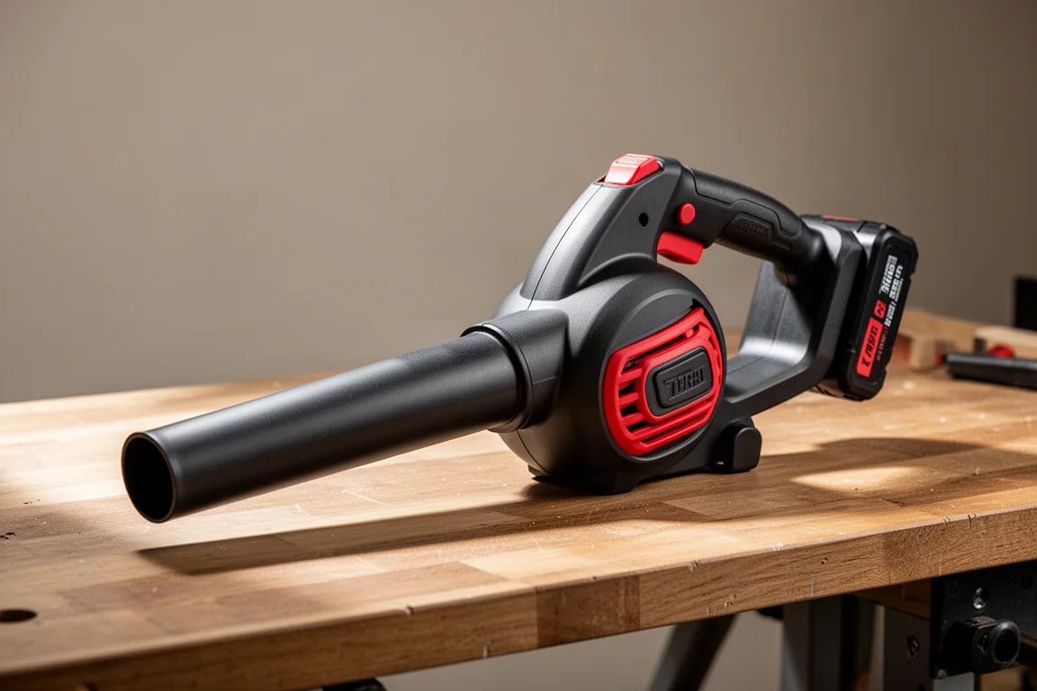 Craftsman V20 cordless leaf blower on a brushed wood workbench