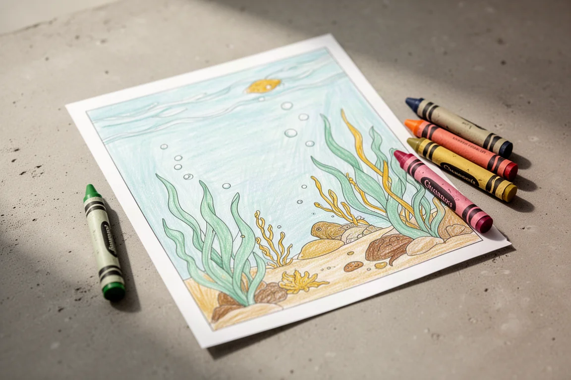 Une page de coloriage terminée aux tons vintage avec des couleurs douces et discrètes