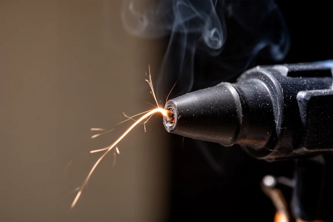 Electric spark jumping across a small crack in the insulator body