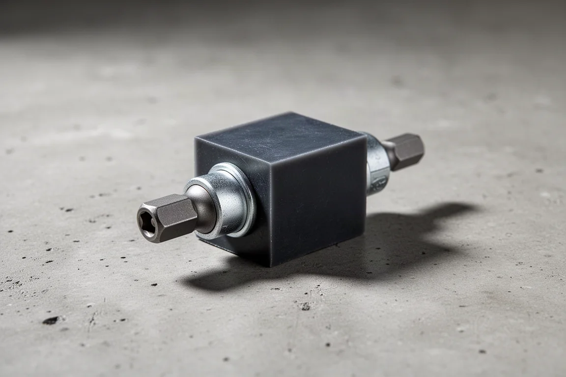 Crescent Apex Shock Guard insulator block with metal couplings on concrete surface