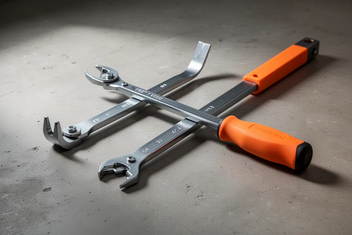 Crescent Indexing Pry Bars, 12 Zoll und 44 Zoll, auf dem Betonboden einer Werkstatt