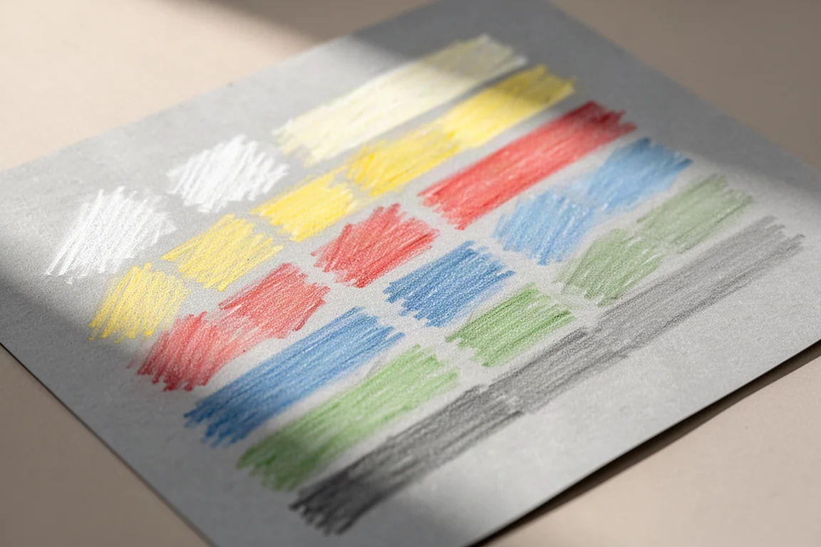 Met de hand getekende kleurstaaltjes van pastelpotloden op grijs getint papier