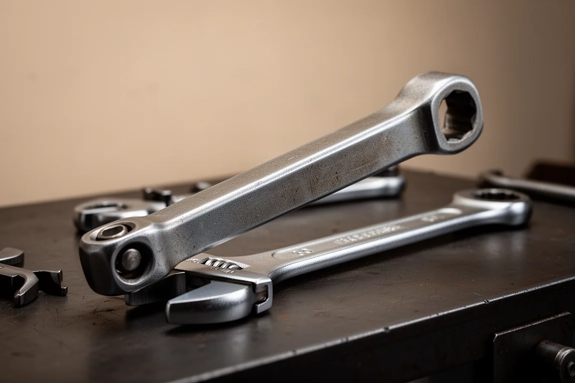 Heavy-duty wrench extender locked onto a combination wrench