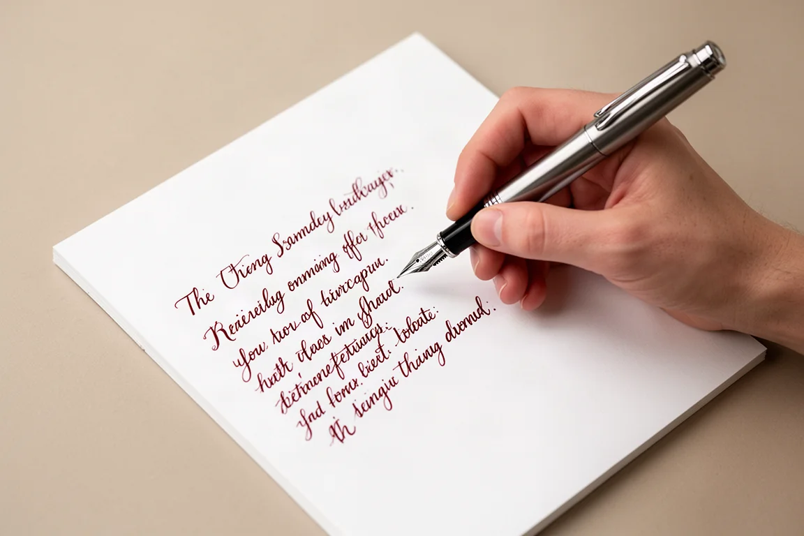 Hand writing smoothly with a fountain pen on a notepad