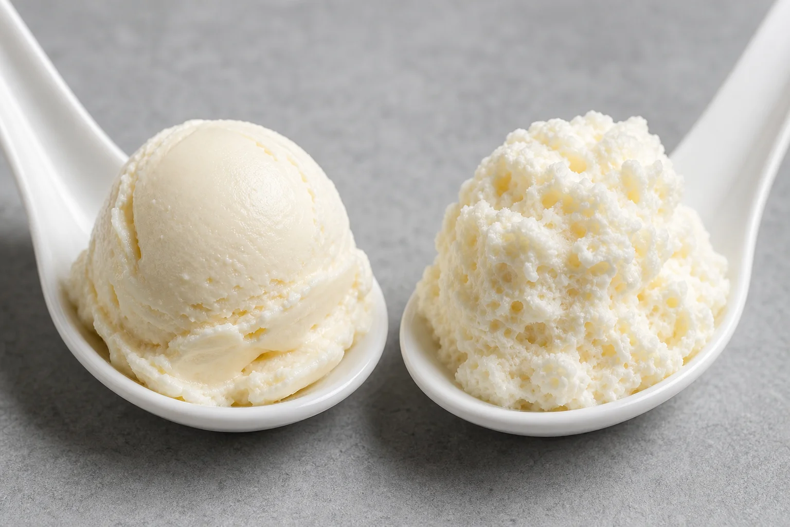 Side-by-side texture comparison of compressor versus blender ice cream