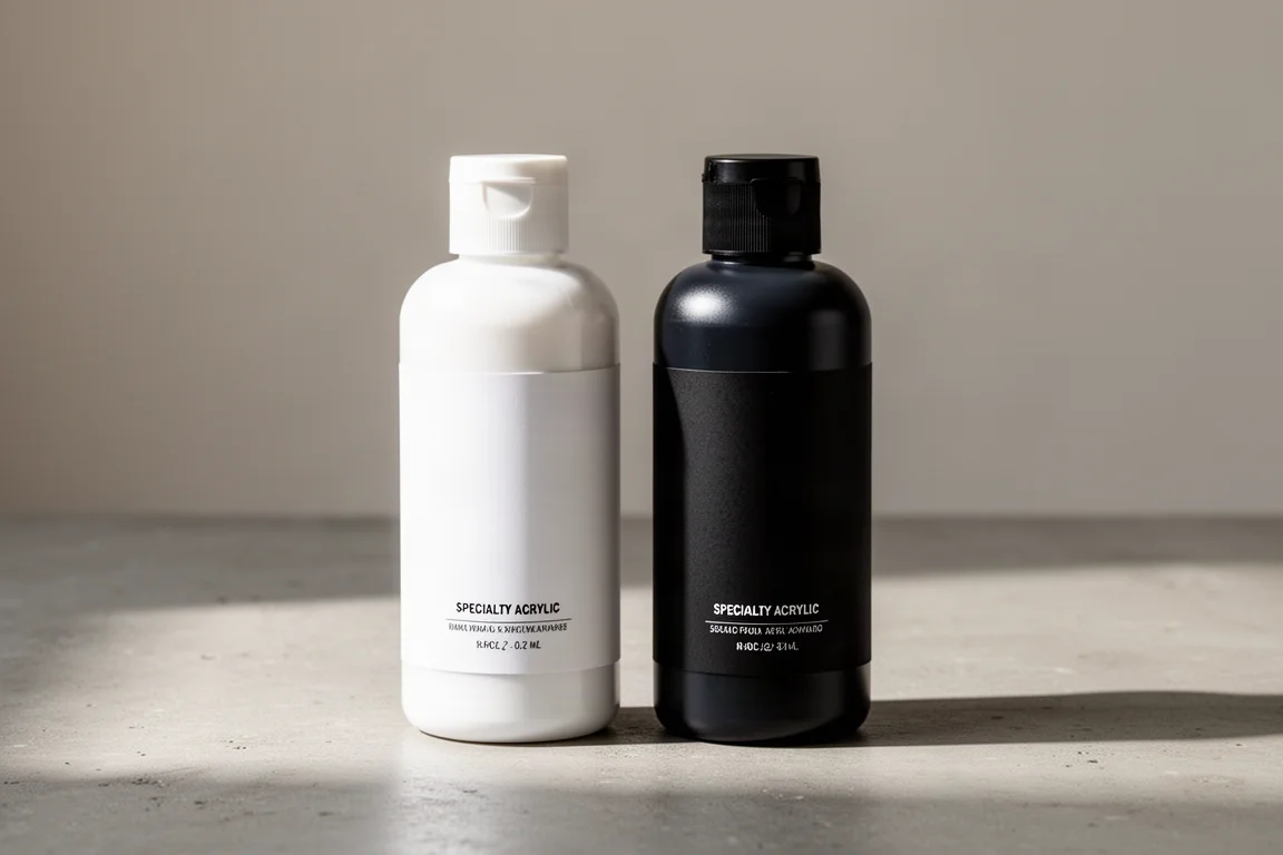 Butelki farb Culture Hustle White 2.0 i Black 3.0 obok siebie na betonie
