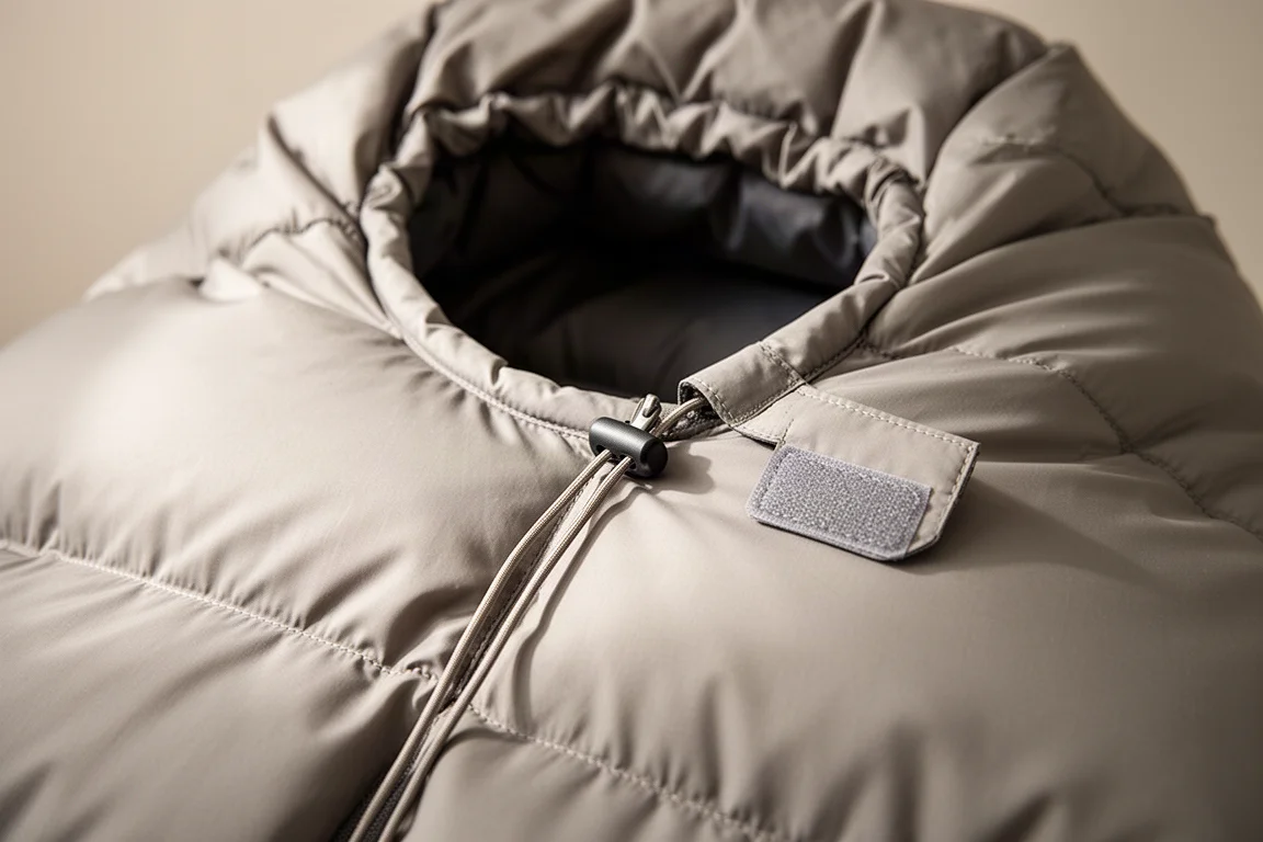 Gros plan sur les cloisons de duvet matelassées avec coutures décalées sur tissu léger