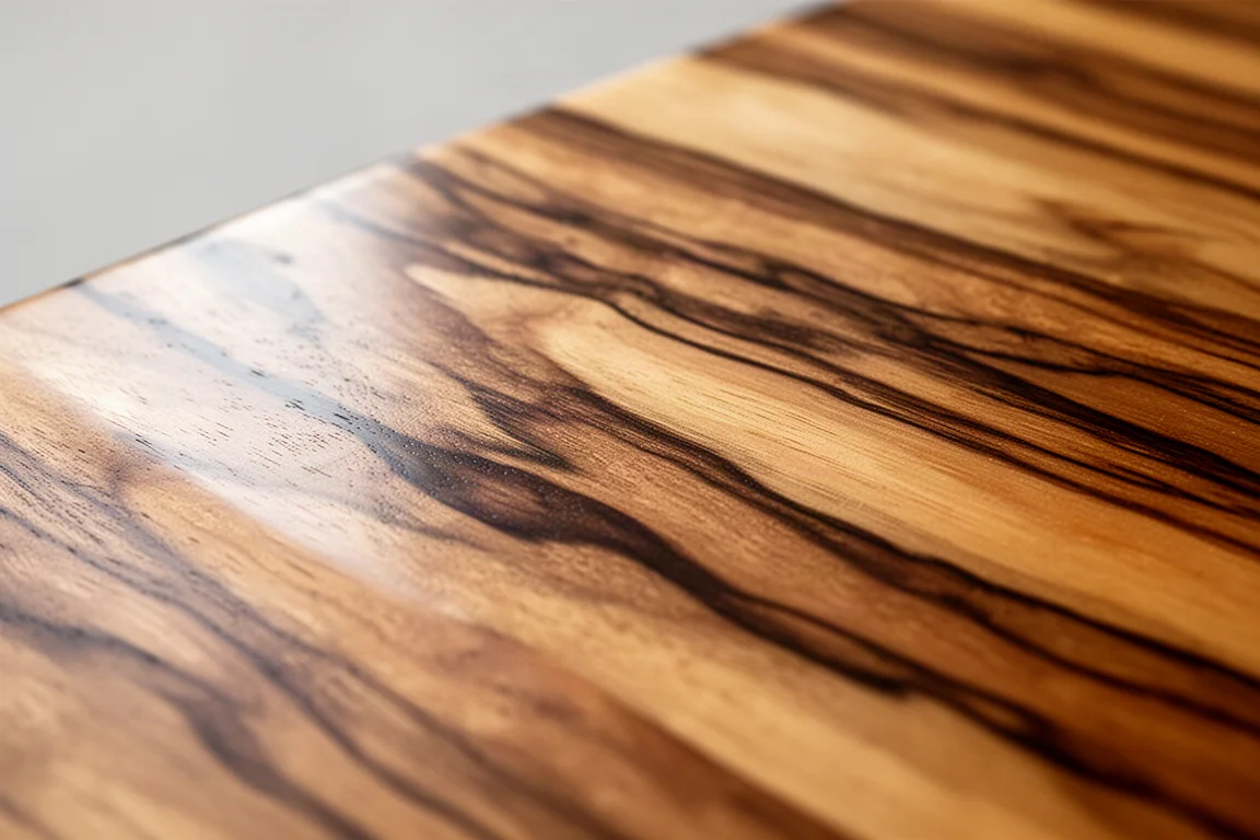 Gemasertes Bocote-Holz in warmen Honigtönen in Nahaufnahme
