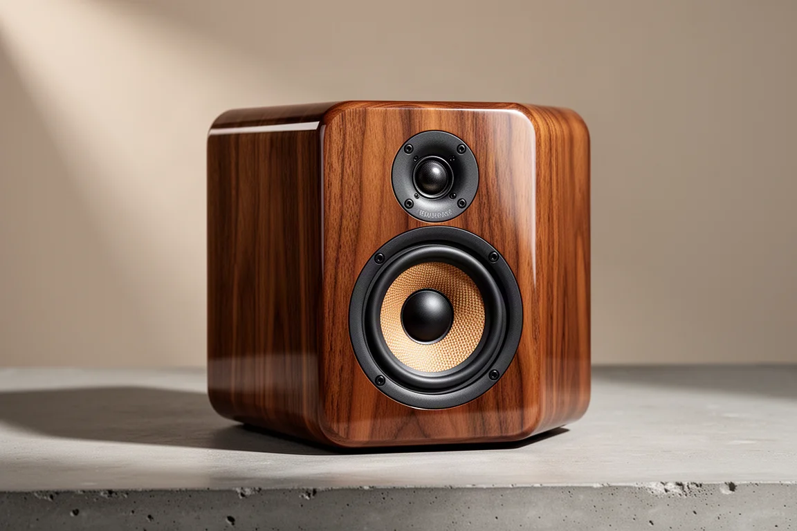 Dali Minuet SE compact bookshelf speaker with high gloss walnut veneer cabinet