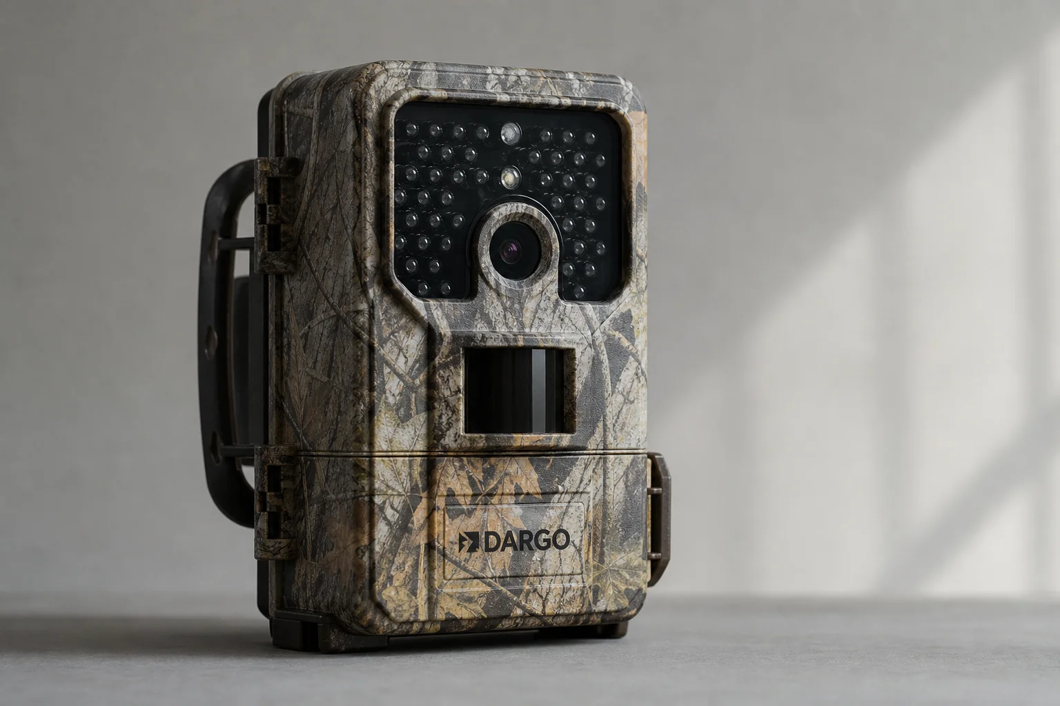 Five trail cameras in various designs arranged on concrete surface