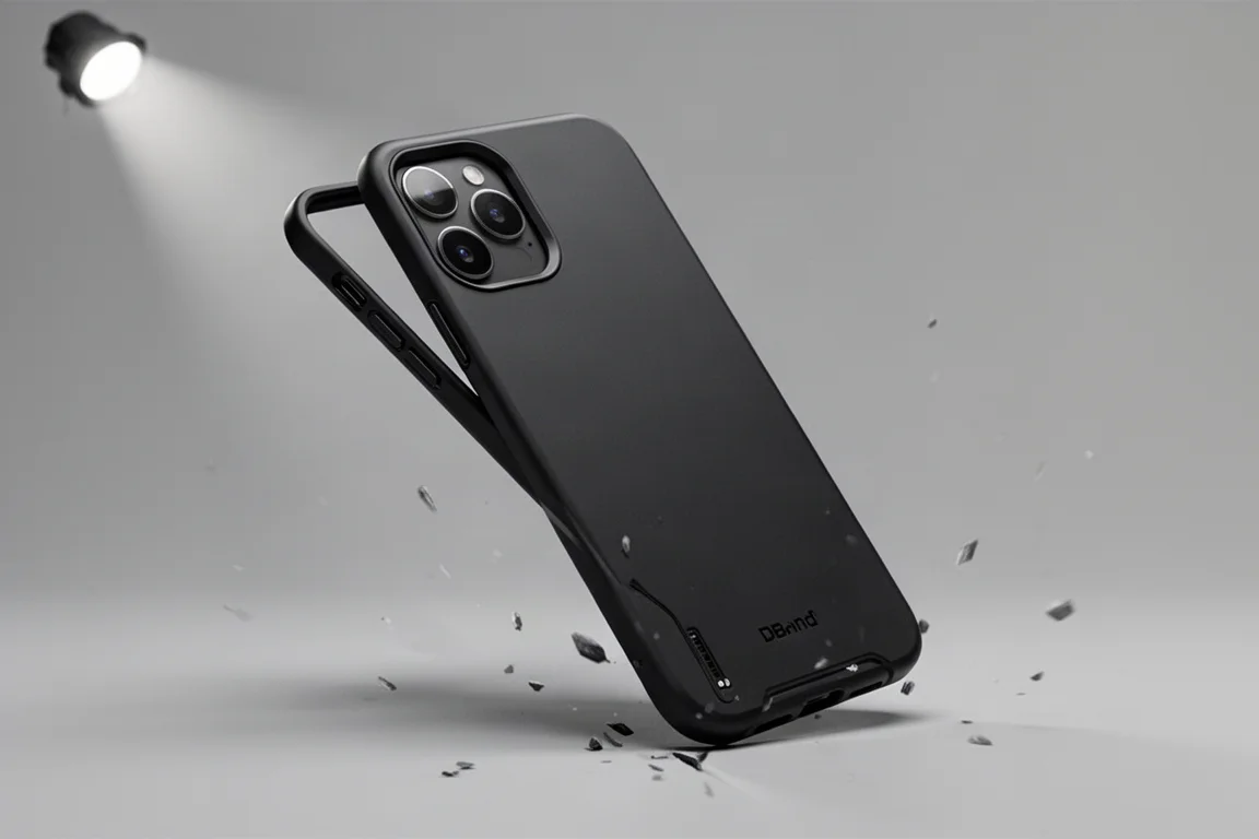 Collection of smartphone cases arranged in a grid on a concrete surface