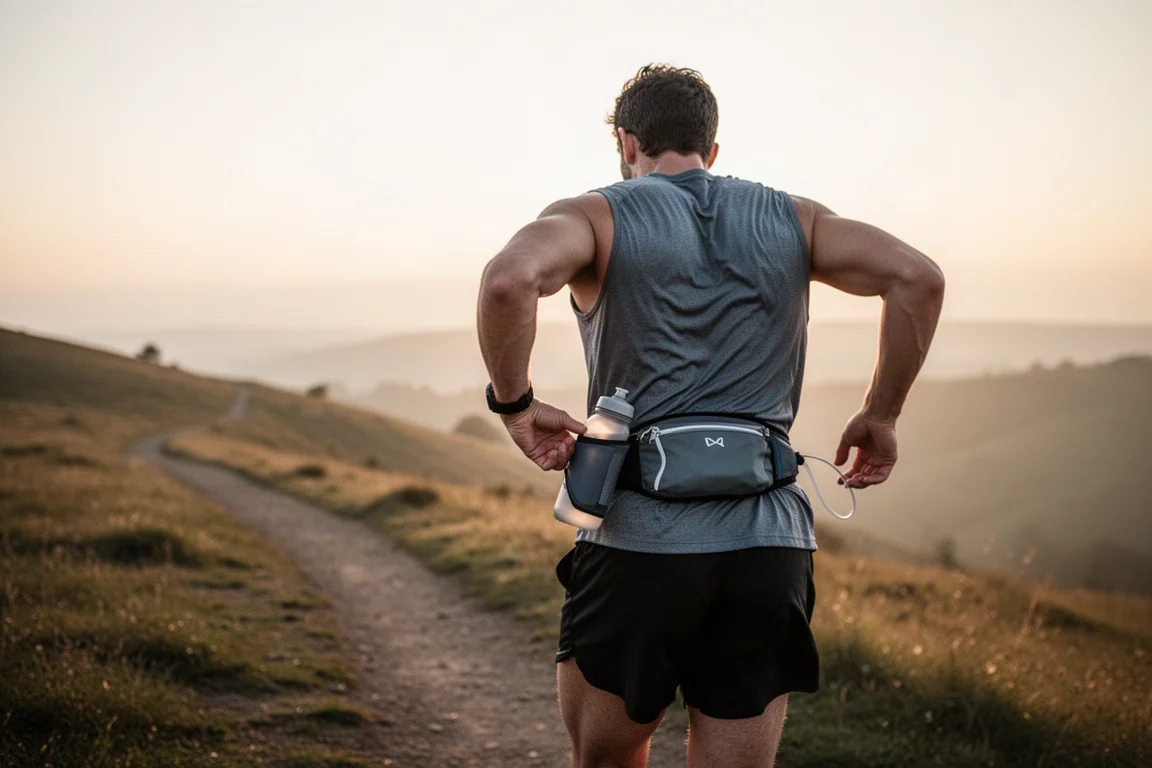 Coureur enfilant des mitaines chaudes avant une course hivernale