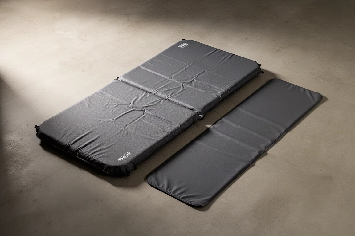 Two-piece vehicle sleeping pad system with a main pad and a thinner leveling mat on concrete