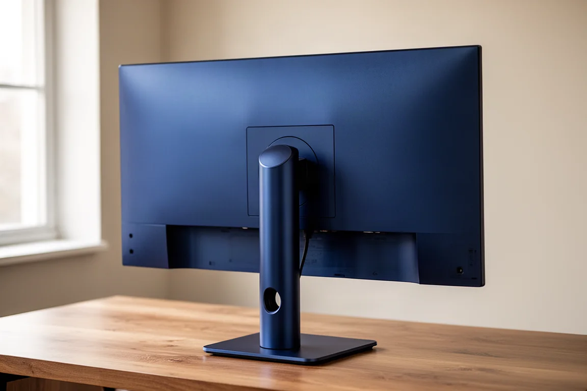 Rear view of the monitor showing sleek panel design and cable management