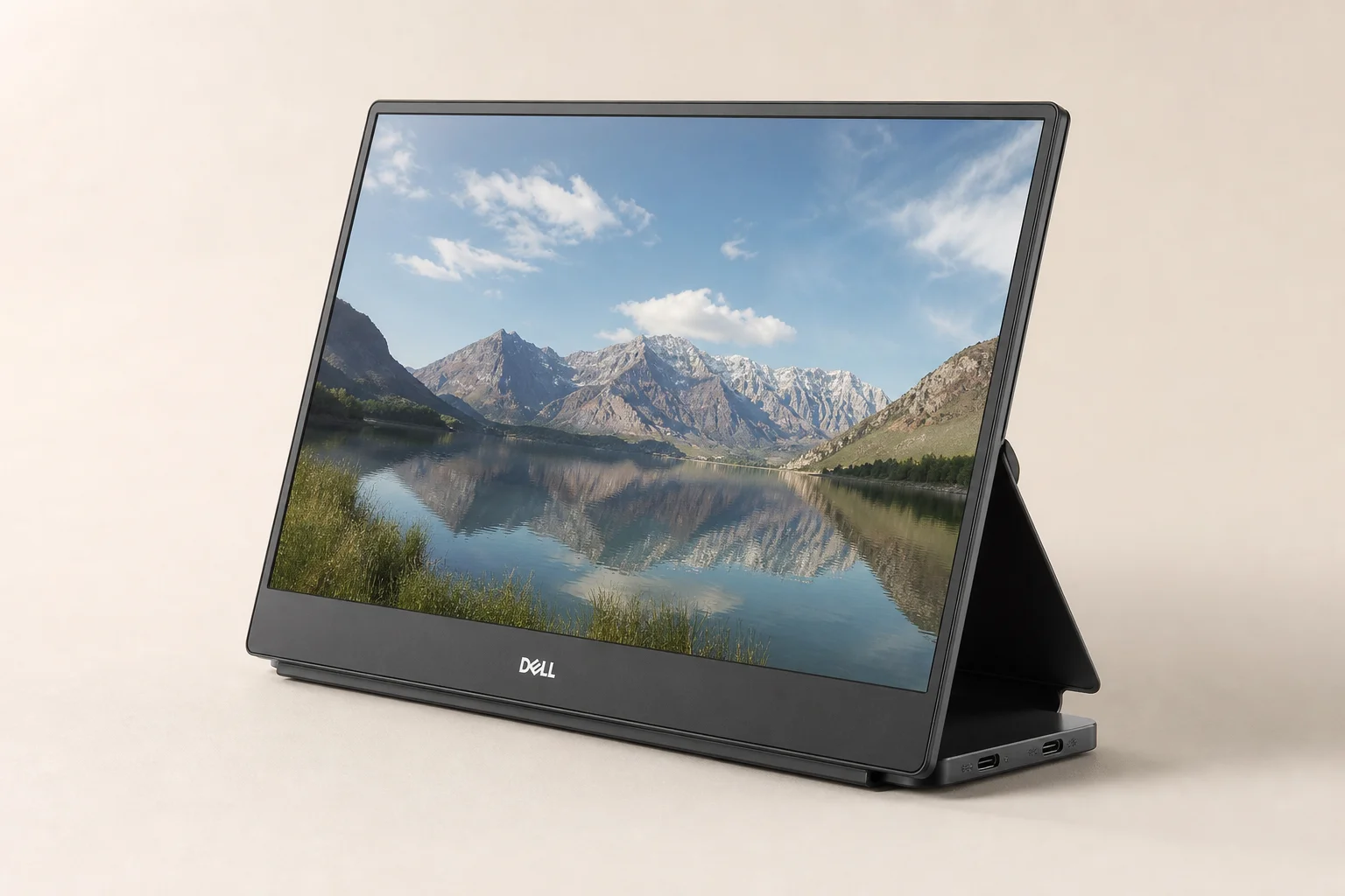 MacBook Pro with Dell portable display and iPad as secondary monitors on a desk