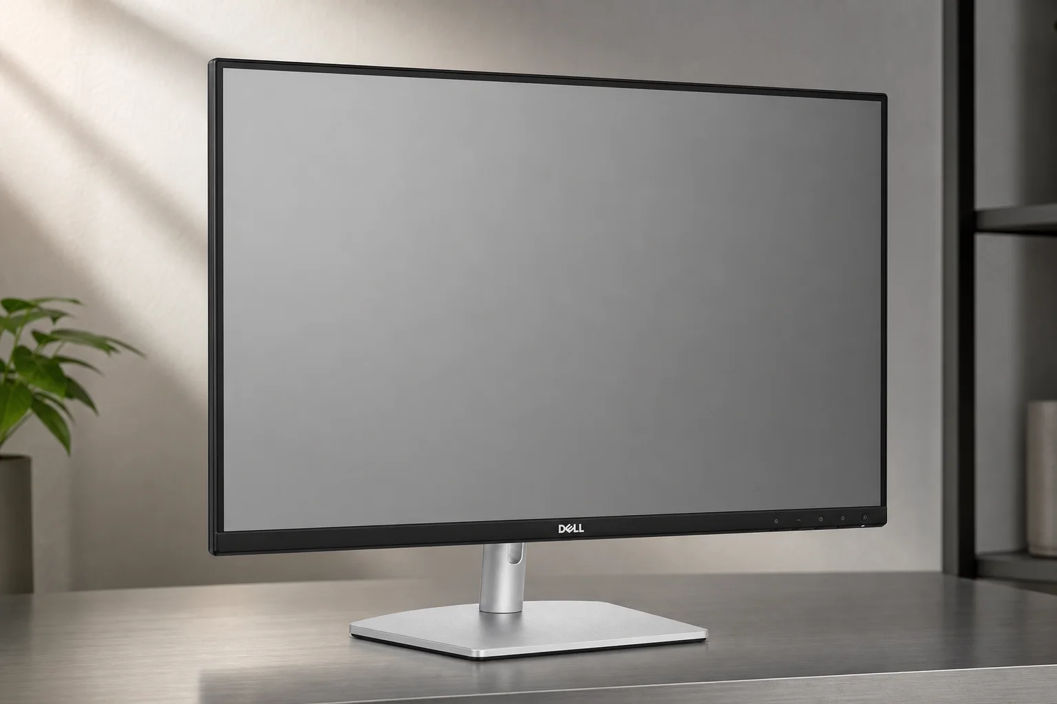 Eight computer monitors of varying sizes displayed on a concrete surface showing different content