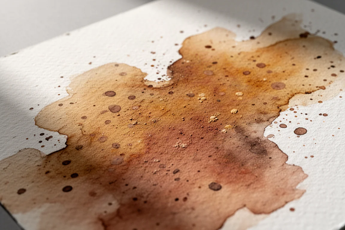 Pigmento mineral granulante de acuarela floreciendo sobre papel húmedo