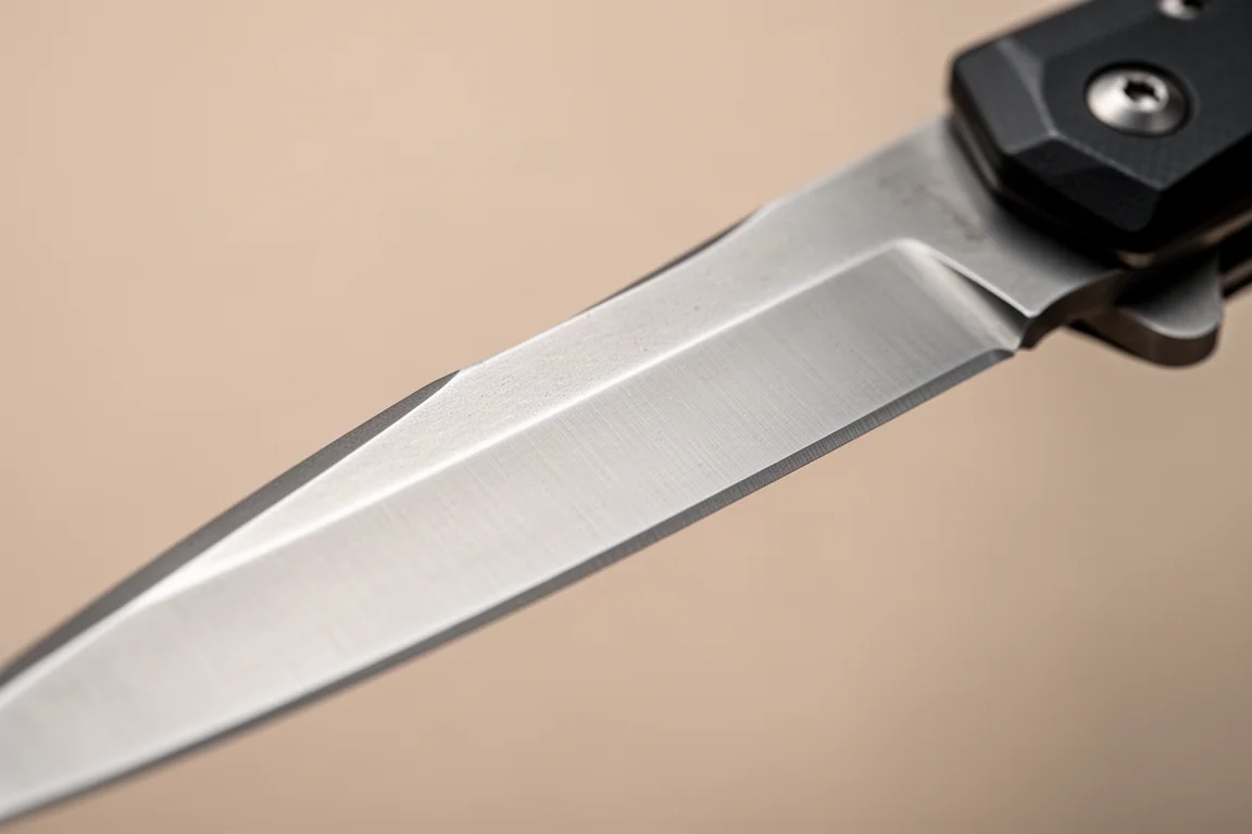 Dettaglio della bisellatura sabre su una lama dal ofteno spessore