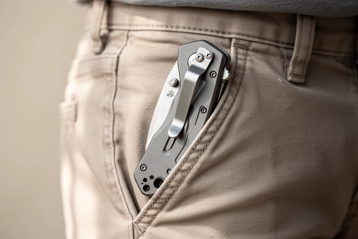 Coltello da tasca con clip all'interno della tasca dei pantaloni