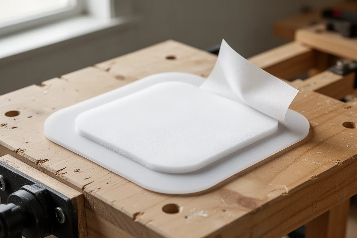 Square silicone foam dressing with border laid on a clean surface