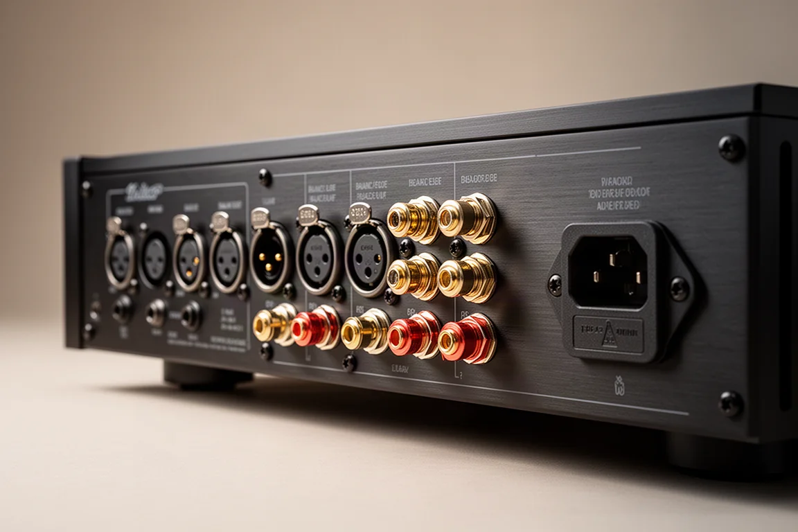 放大器后面板平衡 XLR 输入与音箱端子的特写