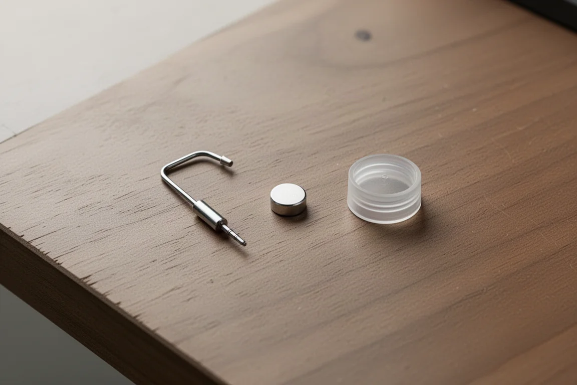 Haak- en magneetaccessoires voor de endoscoop op een werkbank gelegd