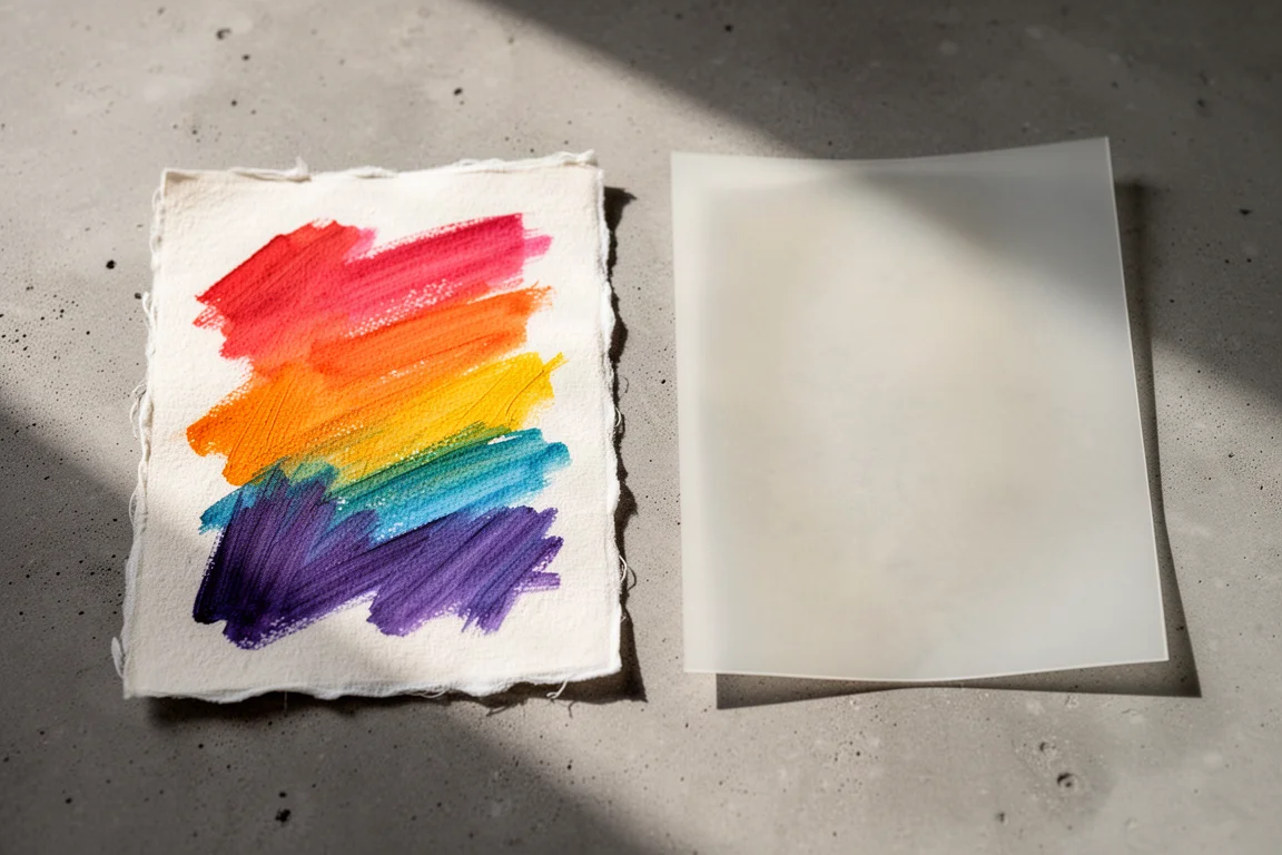 Colored pencil swatches tested on two different paper surfaces