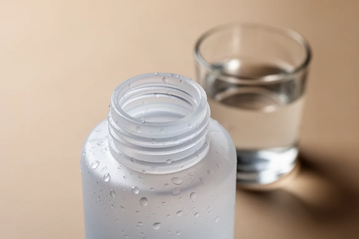 Agua fluyendo por la amplia boca de llenado del depósito de un pincel de agua