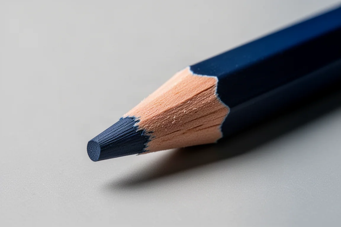 Close-up of sharpened watercolor pencils showing pigment names on the barrel