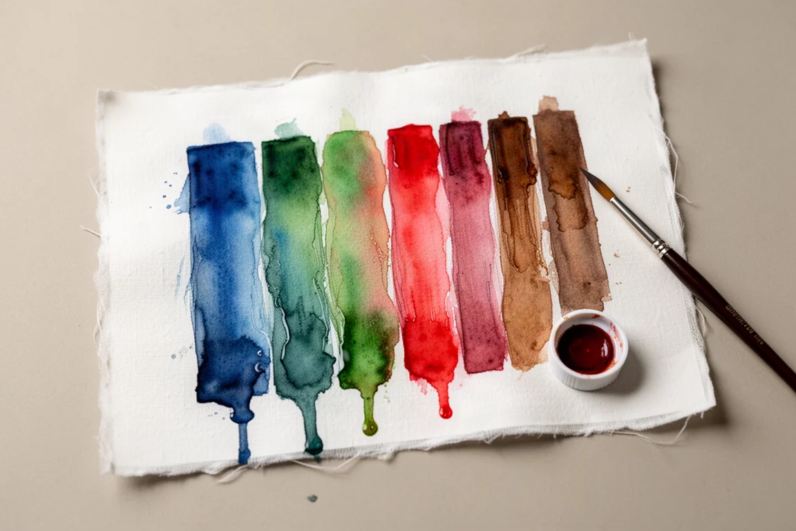 Hand-activated watercolor pencil swatches dissolving smoothly into pigment on white paper