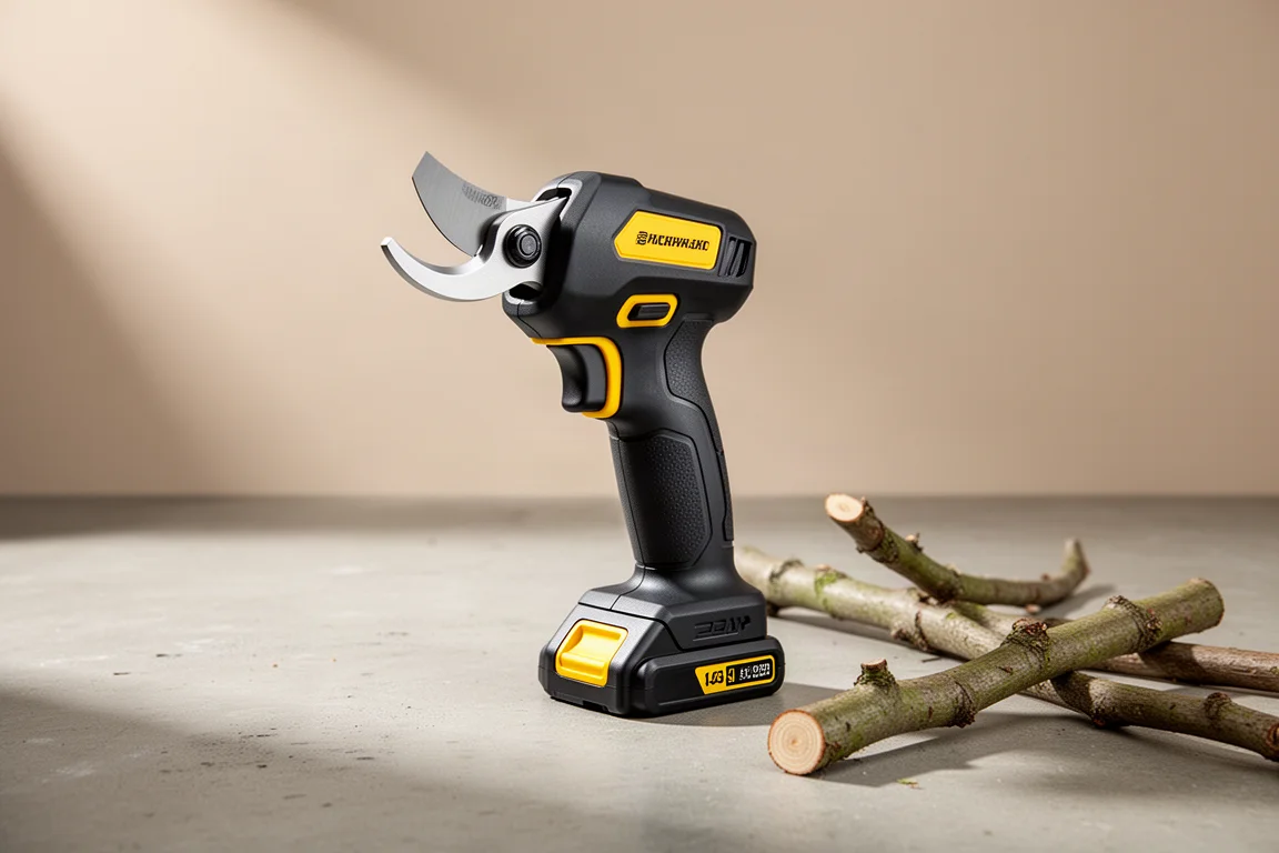 Cordless 20V power pruner tool with ergonomic grip on a concrete surface
