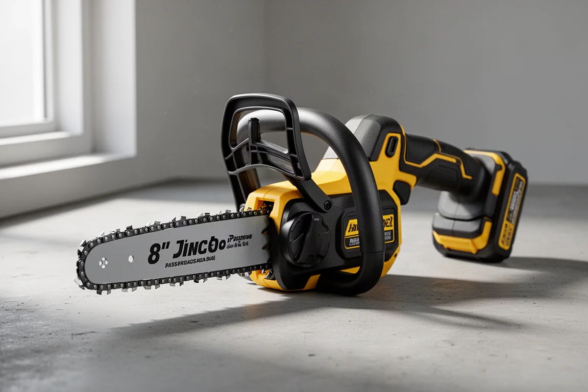 DeWalt 20V XR 8in cordless pruning saw with front guard on concrete surface