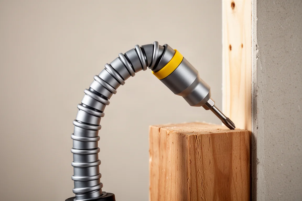 Flexible shaft bent at an angle reaching over an obstruction near a wall