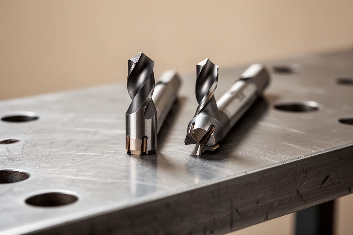 Two countersink attachments of different sizes side by side on a bench