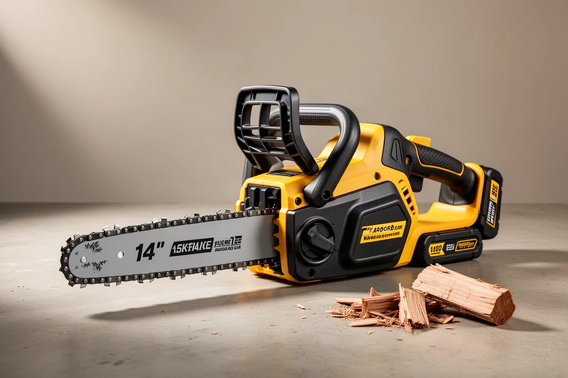 DeWalt DCCS674B 60V arborist chainsaw on a concrete surface
