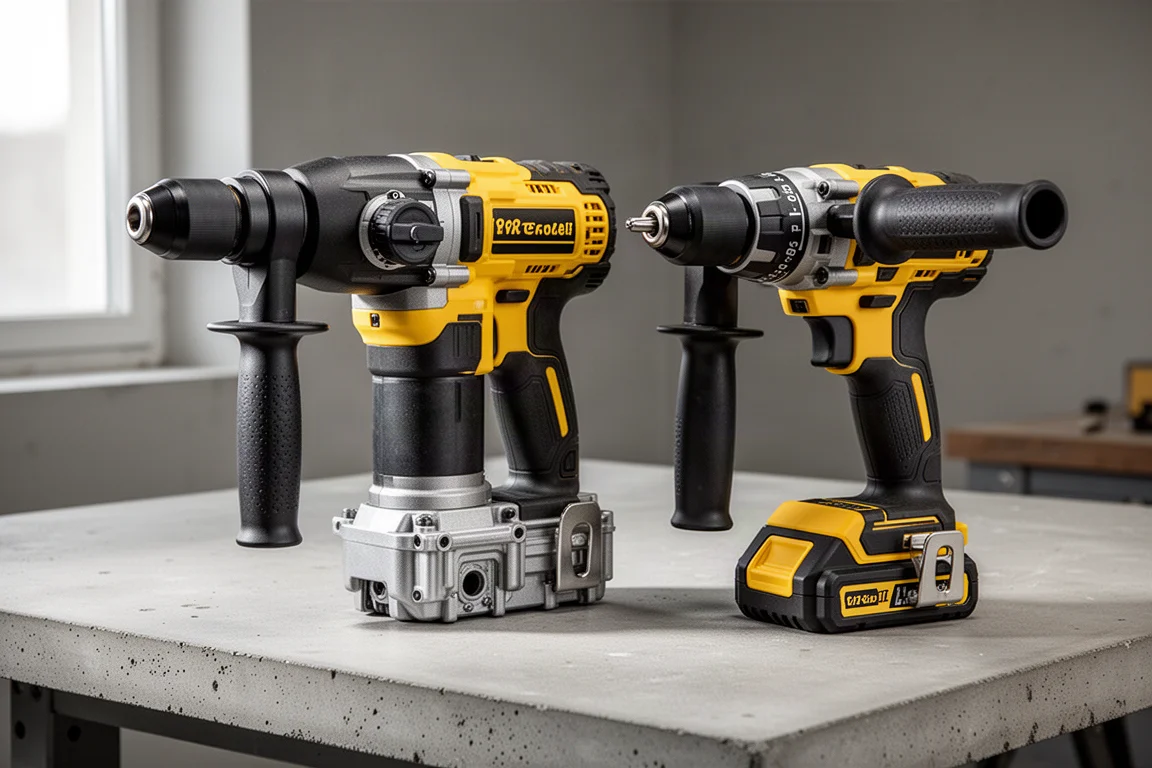 Side-by-side comparison of two large cordless drills showing the wider body of the newer model