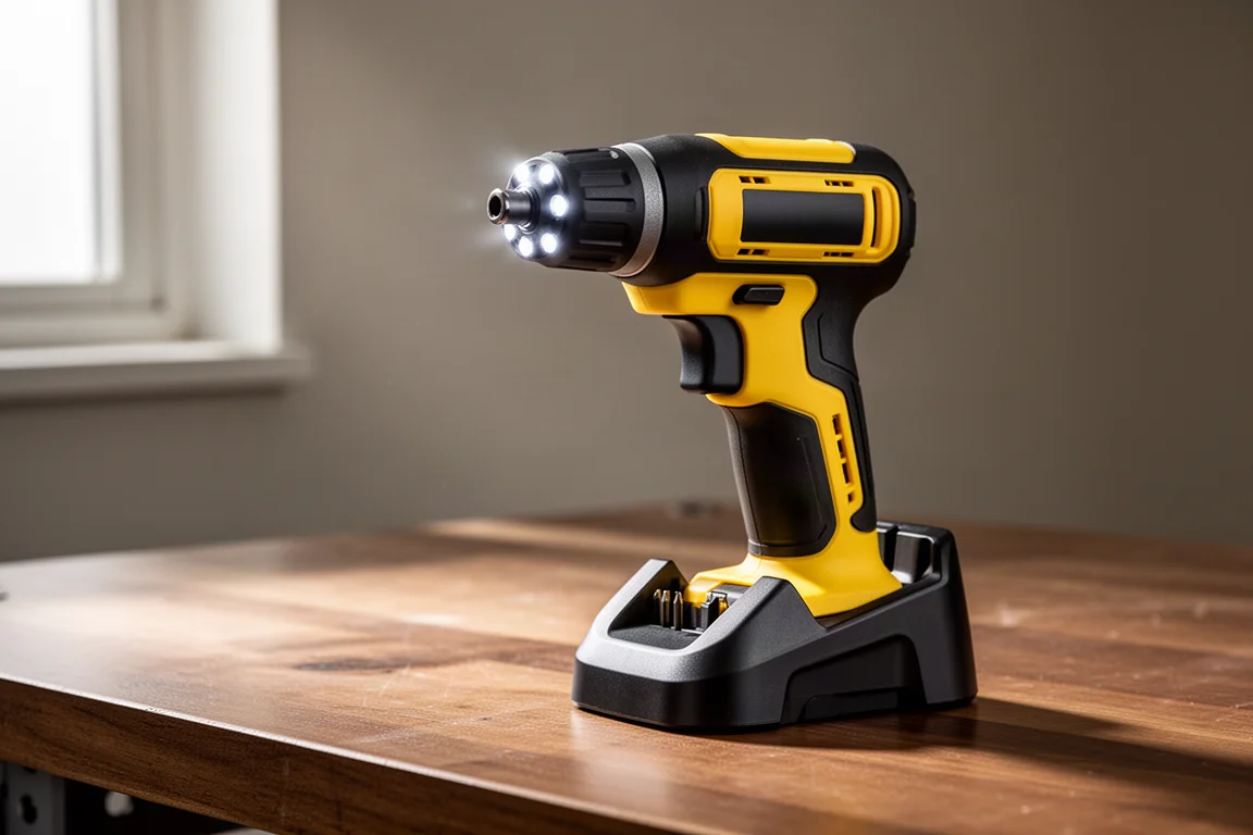 DeWalt DCF680 batteridriven skruvdragare i pistolgreppform står bredvid sin laddningsdocka