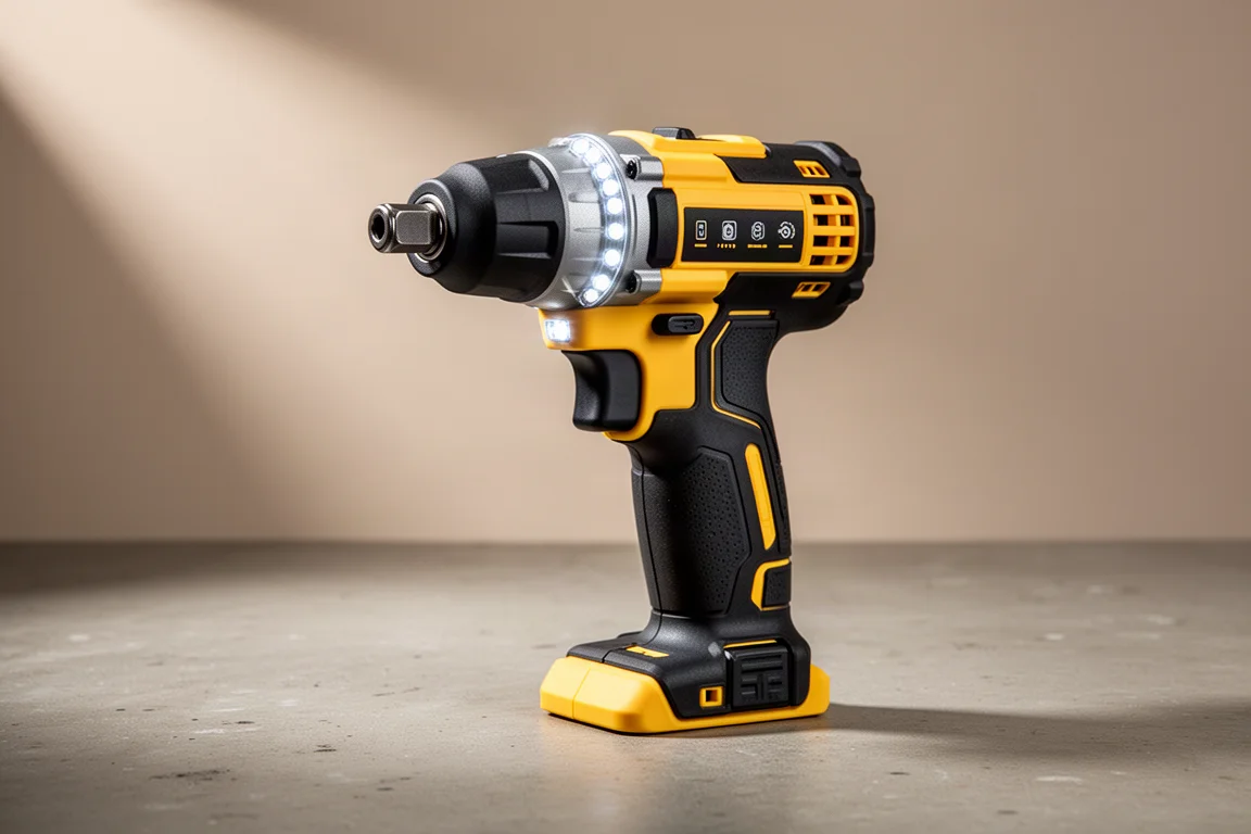 DeWalt DCF870 hydraulic impact driver standing on a concrete workbench