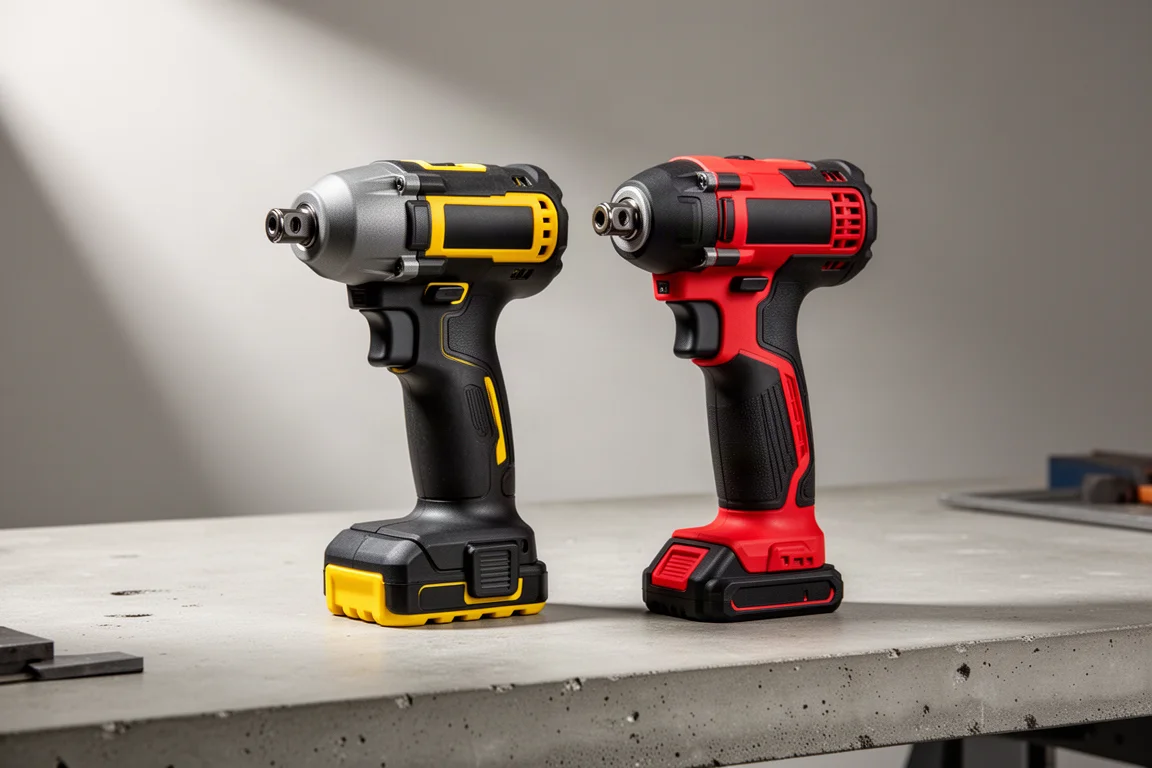 DeWalt DCF870 and Milwaukee M18 Surge impact drivers side by side on a workbench