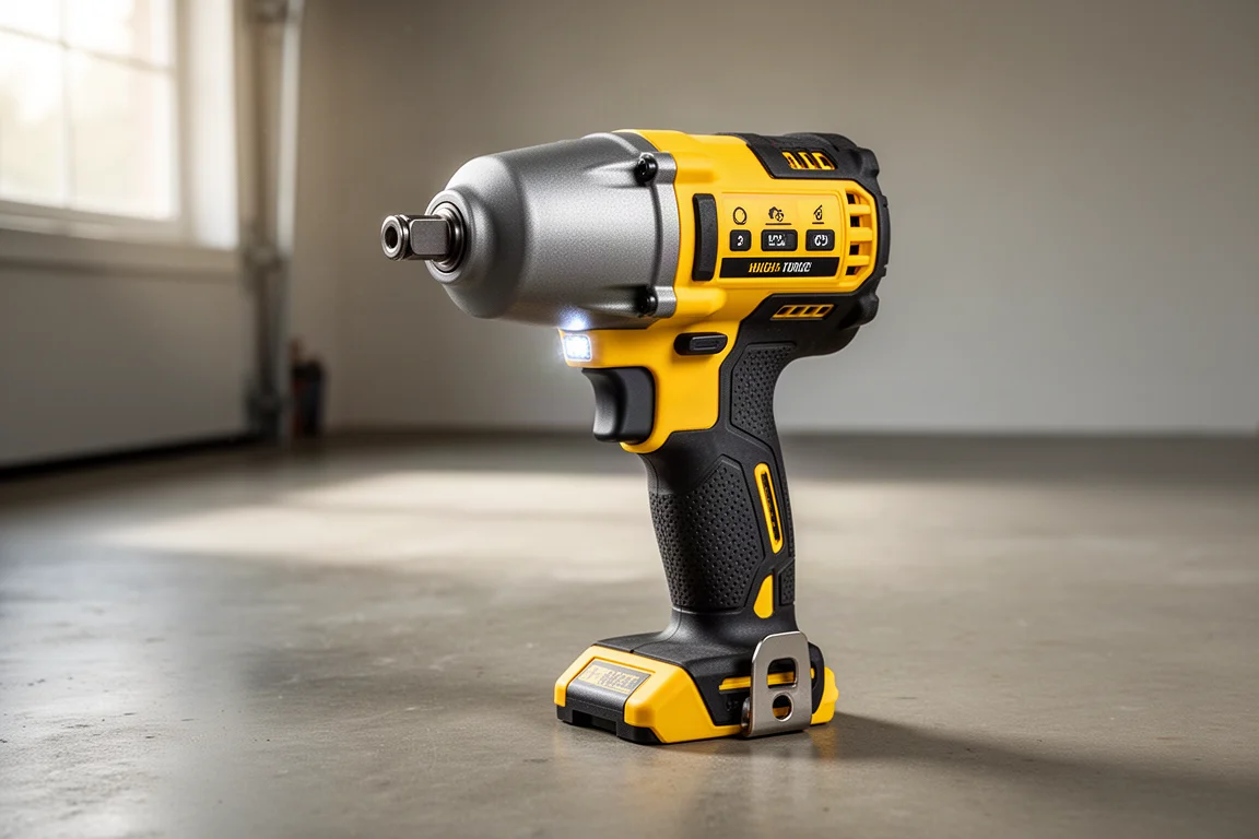 DeWalt DCF900 cordless 1/2-inch impact wrench on a concrete garage floor