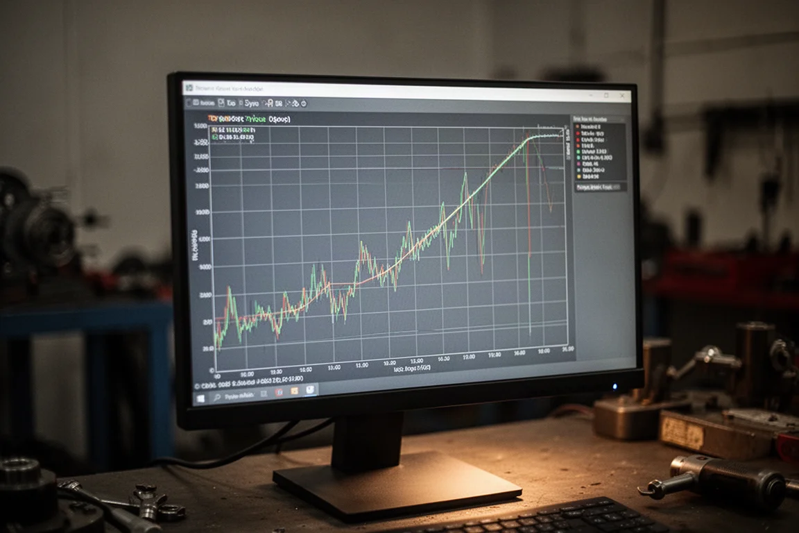 Leistungsdiagramm auf einem Monitor zeigt steigendes Drehmoment während des Laufs