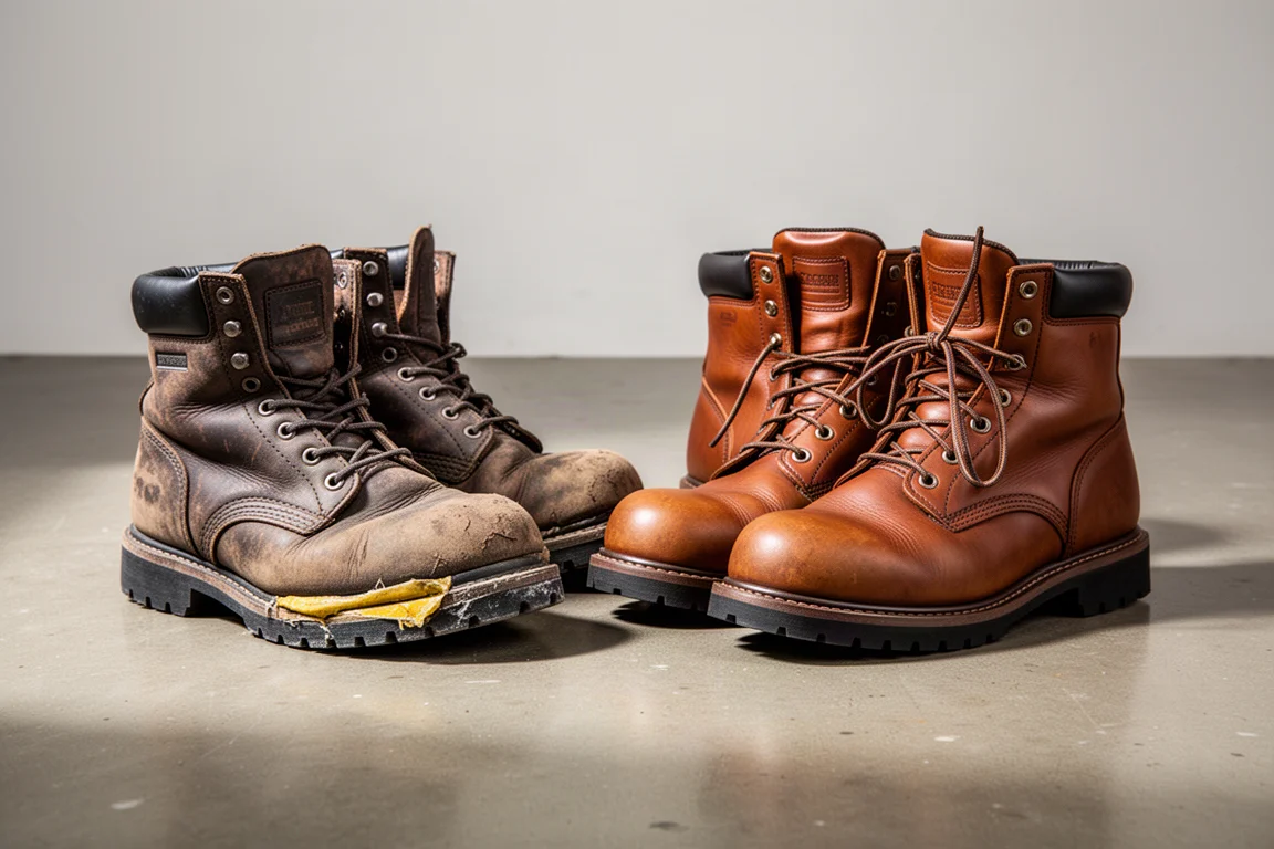Due paia di scarpe da lavoro affiancate per un confronto