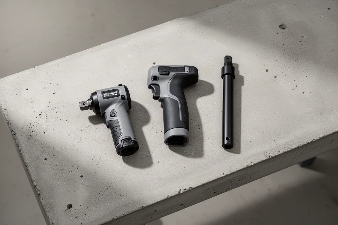Rallonges modulaires et poignées accessoires disposées sur un établi
