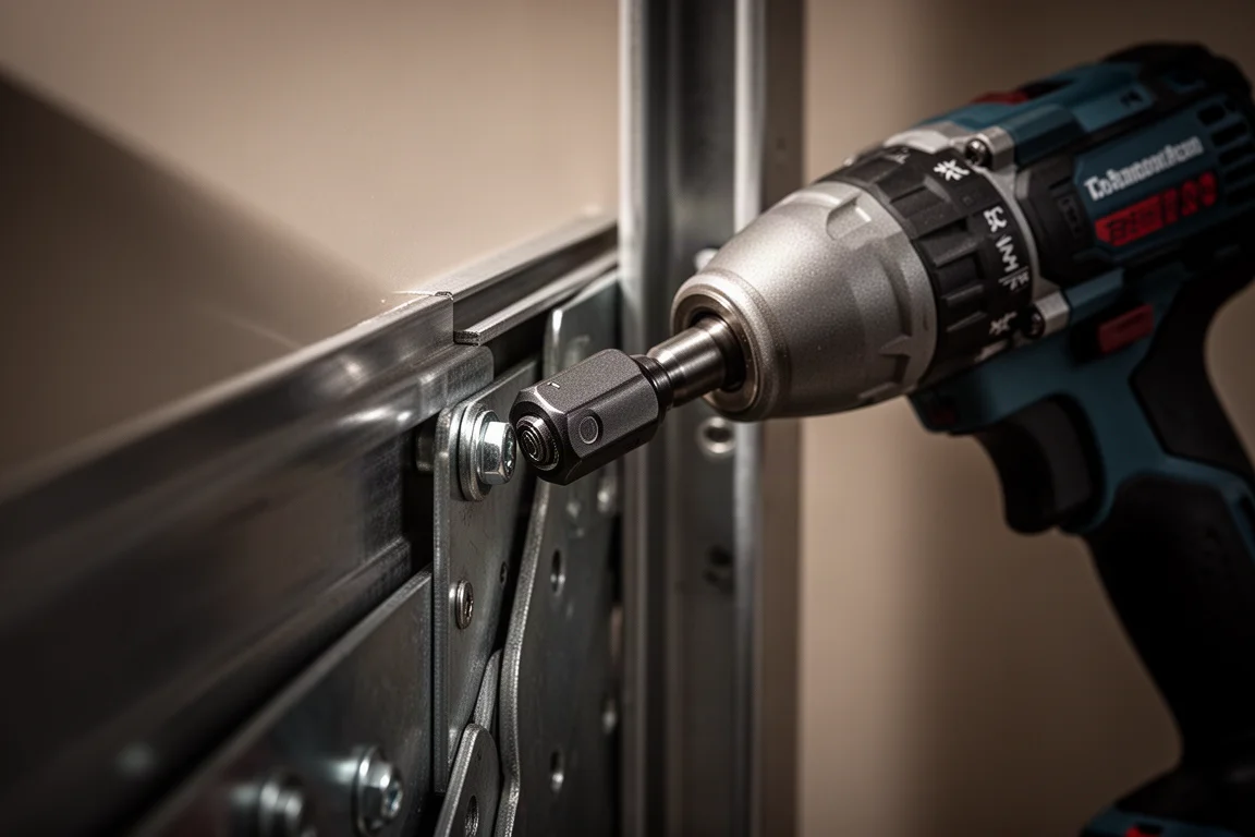 Right angle attachment driving a fastener in a tight mechanical space