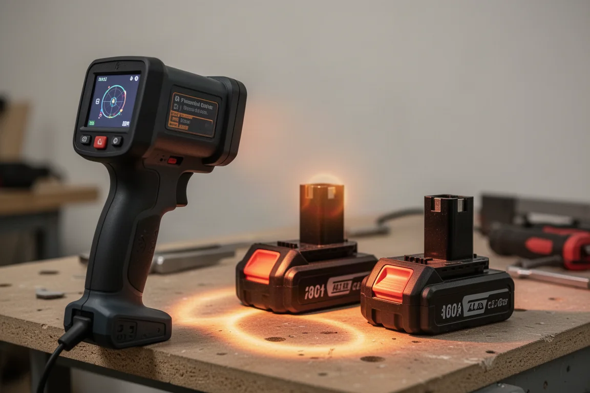 Vue de caméra thermique de batteries chaudes après un usage intensif