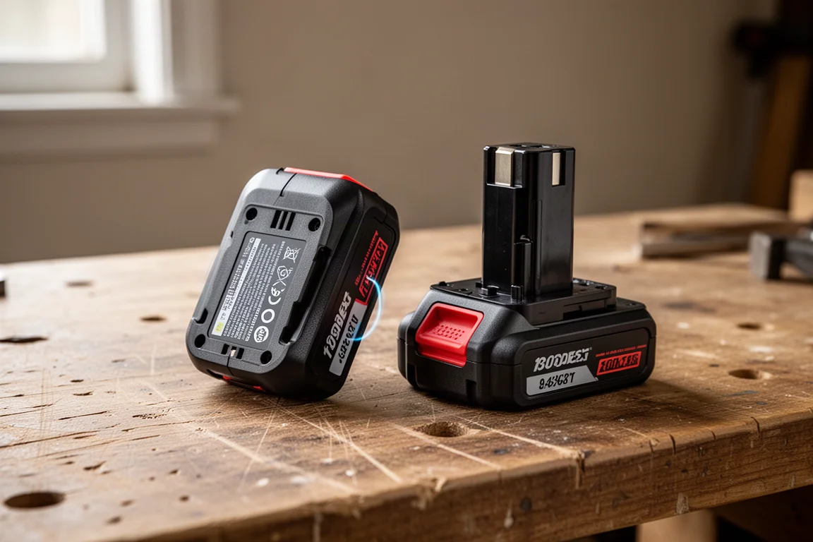 Batteries posées en angle sur un établi pour dissiper la chaleur