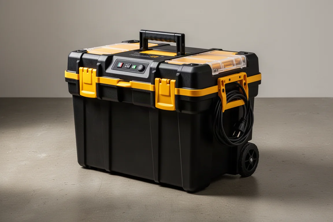 DeWalt Tough System 2.0 Dual Charger and Storage Box on a concrete floor